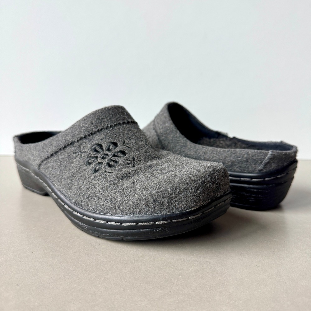Klogs USA Womens‎ Felt Wool Slip On Shoes US 7 Gray Embroidered Flower Comfort